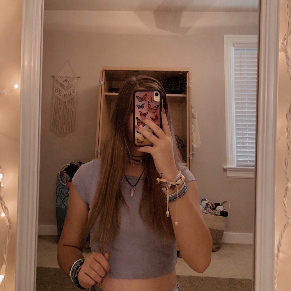 brandy melville baby blue crop top